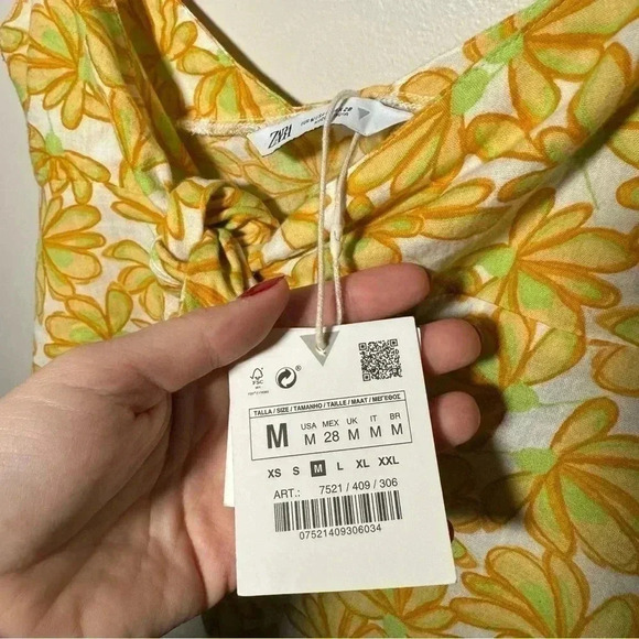 NWT ZARA YELLOW PRINTED TIE TOP  WITH KNOT M - Picture 5 of 7